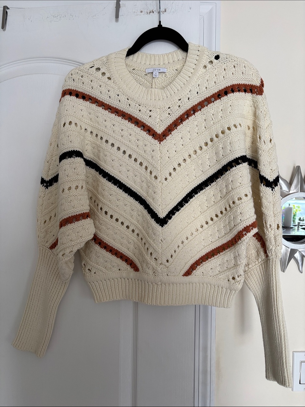 Joe's Jeans Ladies Cream Eyelet Chevron Sweater with Rust & Black Stripes-XS